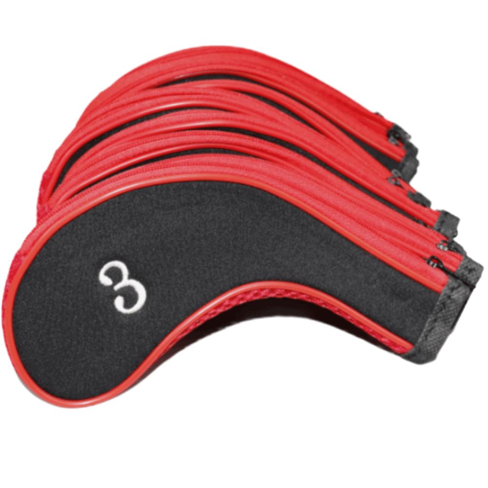 

10pcs Number Printed Golf club head covers Zippered Iron club covers Golf Club Cover Golf course чёрный/красный