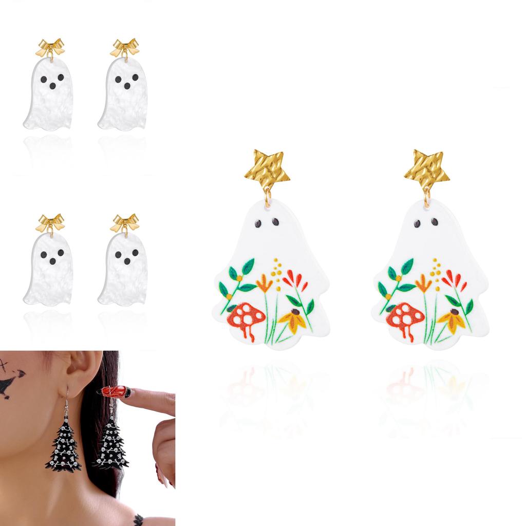 Acrylic Geometric Ghost Dangle Earrings With Electroplated Finish For Stylish Women