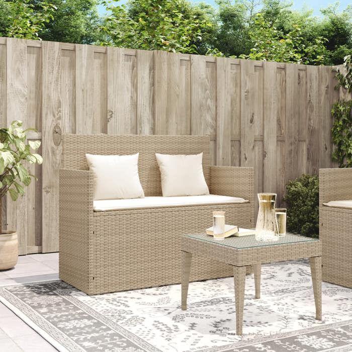 VidaXL Banc de Jardin avec Coussins, Siège de Patio, Chaise de Terrasse, Meuble de Parc Arrière-cour Balcon Extérieur, Beige 365764