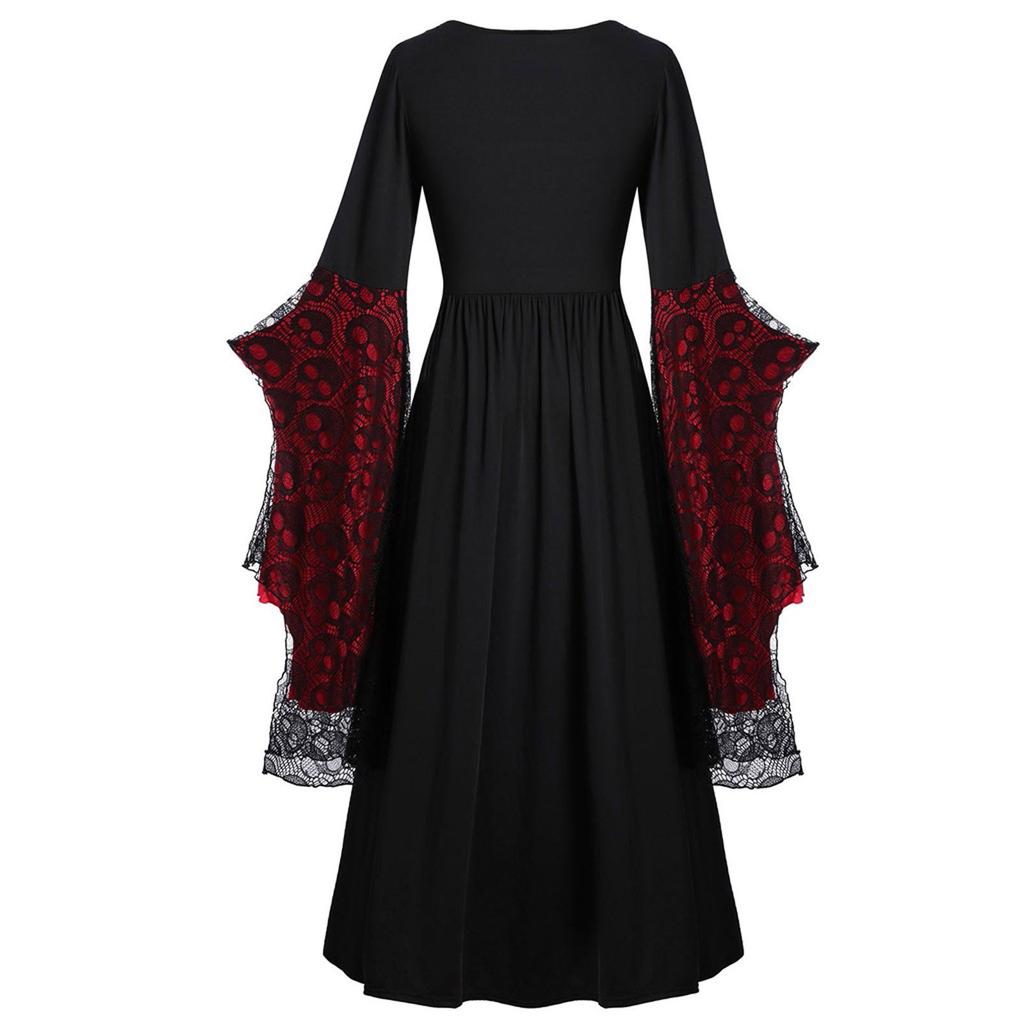 Kvinner Europeisk Retro middelaldersk domstolstil Halloween Cosplay-kostyme Voksen Skull Strap Dress Up Festantrekk