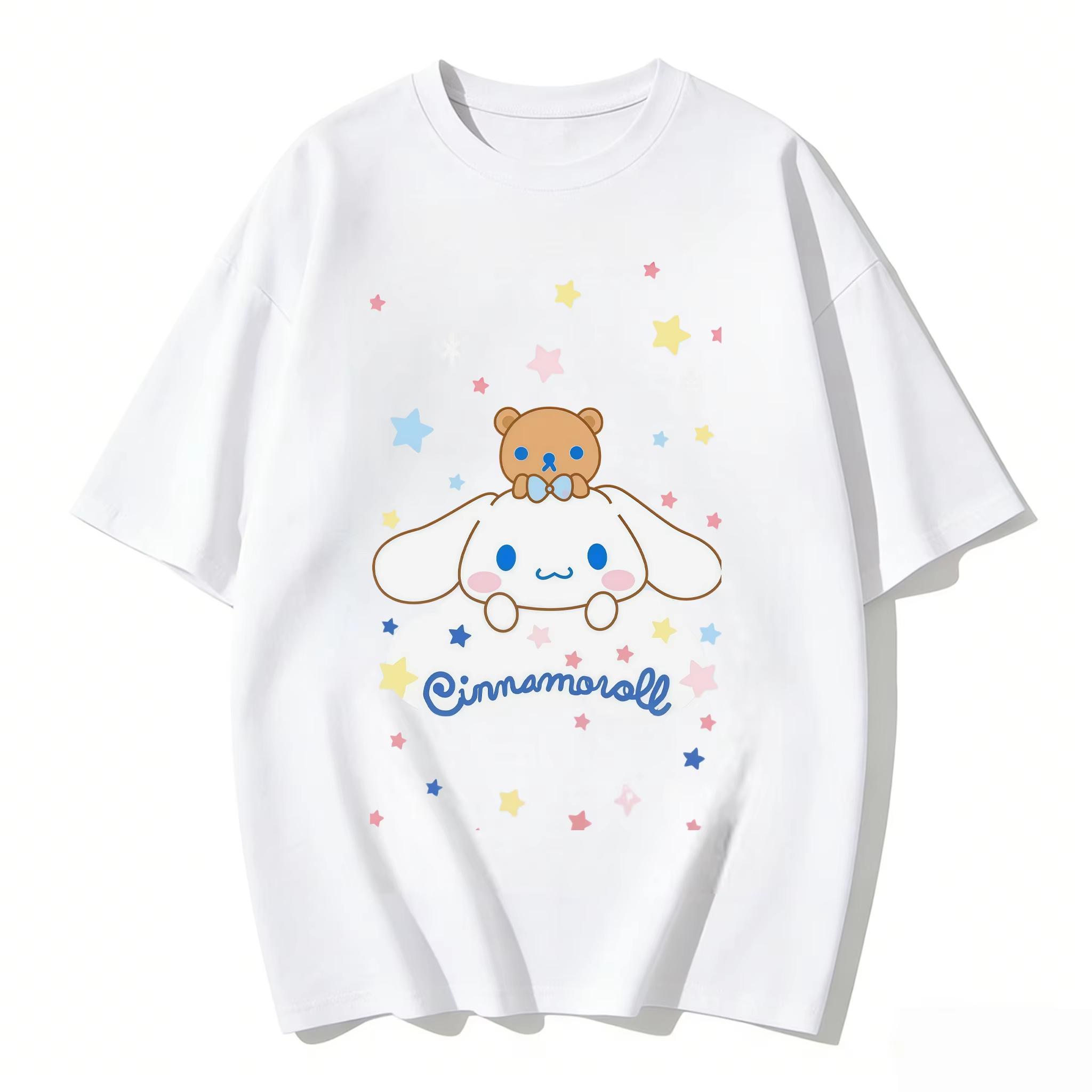 

2026 New Cinnamoroll Teddy Bear Star Cartoon Print Tshirt Family Matching Outfits Casual Short Sleeve Tee for Women Unisex Kids S