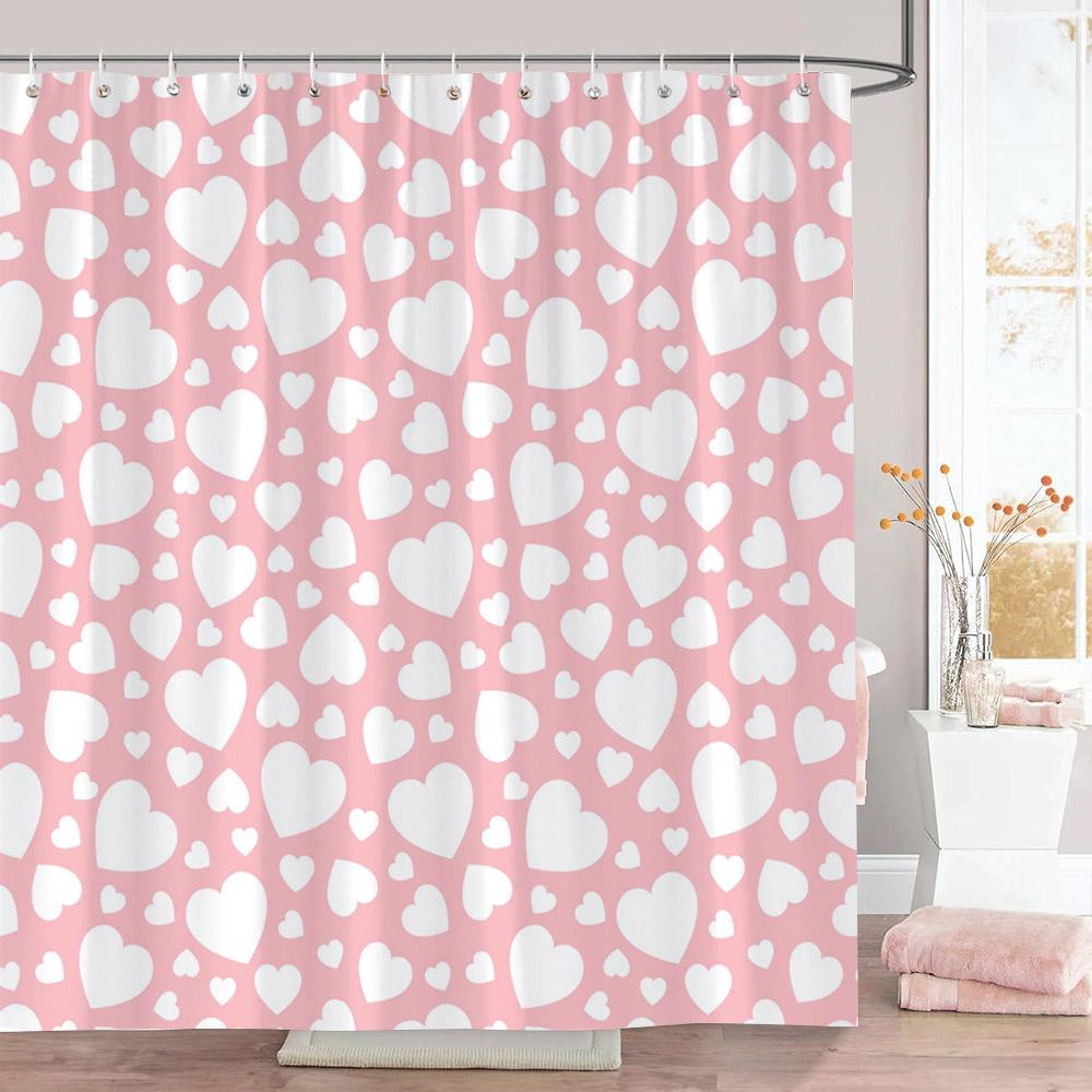 

Pink Heart Shower Curtain Holiday Gift Geometric Lines Simple Modern Polyester Fabric Shower Curtains Bathroom Decor With Hooks W60H190(CM)-1 Pcs