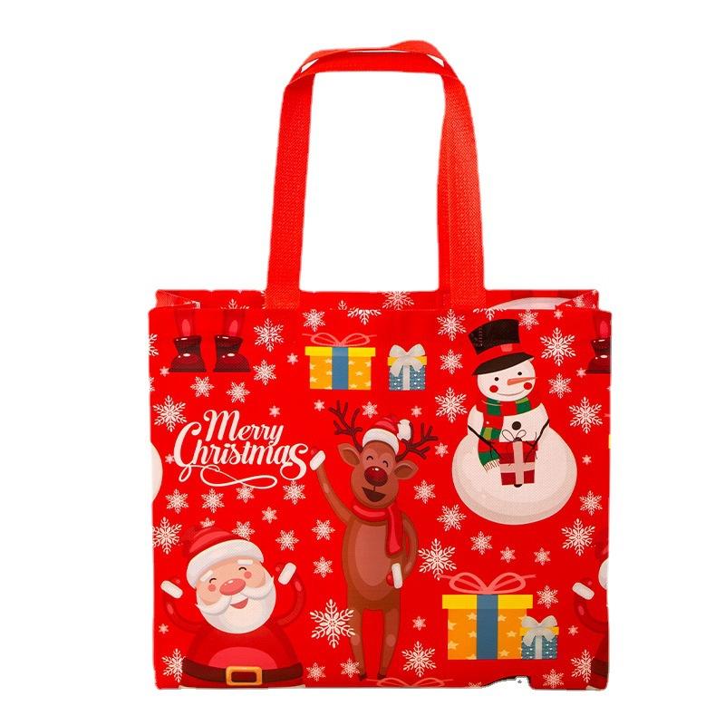Tote Bags Santa Elk Snowflake Tote Bags  Thickened Non-woven Printed Waterproof Bags Christmas Gift Bags Christmas Decoration