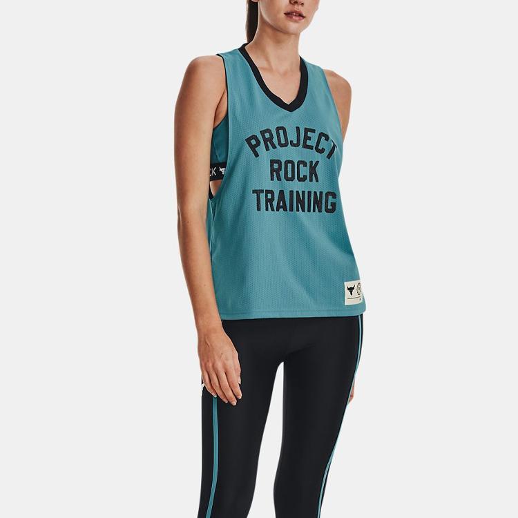Under Armour Letter Print Crew Neck Sleeveless Sports Tank Top Women Tops Glacier-Blue 1377459-433