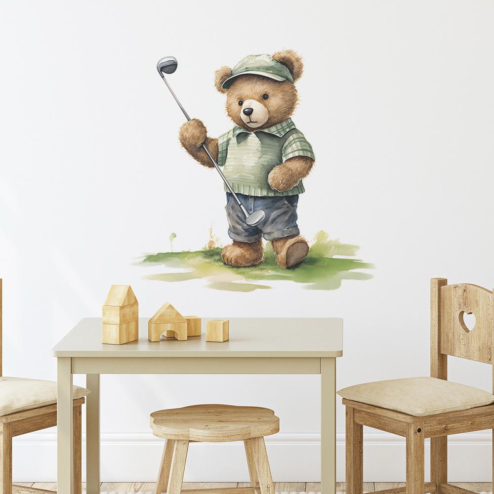 Tecknad Golfbjörn Väggklistermärke Barnrum Förskola Väggdekoration Självhäftande Heminredning