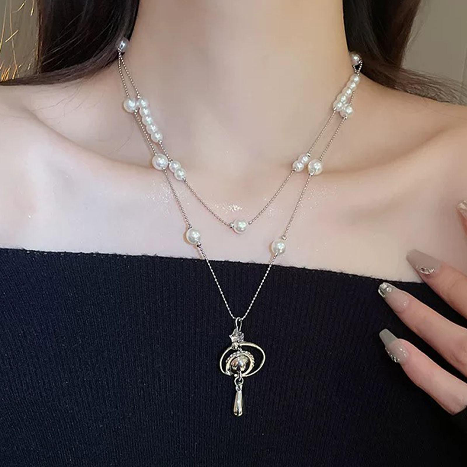

Diamond-encrusted Saturn Pearl Pendant Necklace French Light Luxury Temperament Collarbone Chain Niche Fashion High-end Jewelry білий