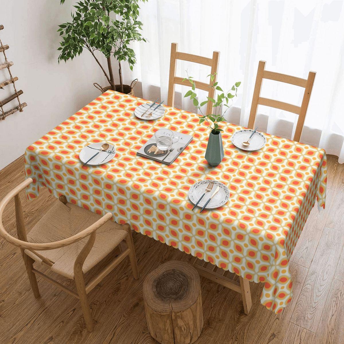 Nappe Rectangulaire Style Rétro Industriel Tons Orange et Marron Housse de Table Imperméable pour Table d'Extérieur 100x140cm