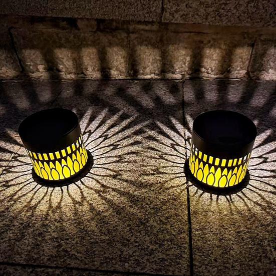 Decorative Solar Lights Metal Hollow Pattern Outdoor Step Wall Lights Weather-Resistant Landscape Lamp Waterproof Fence Lights for Garden Post Patio