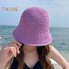 Women Sun Hat Solid Color UV Resistant Fisherman Hat Breathable Braided Foldable Straw Hat Outdoor Sun Shading Cap
