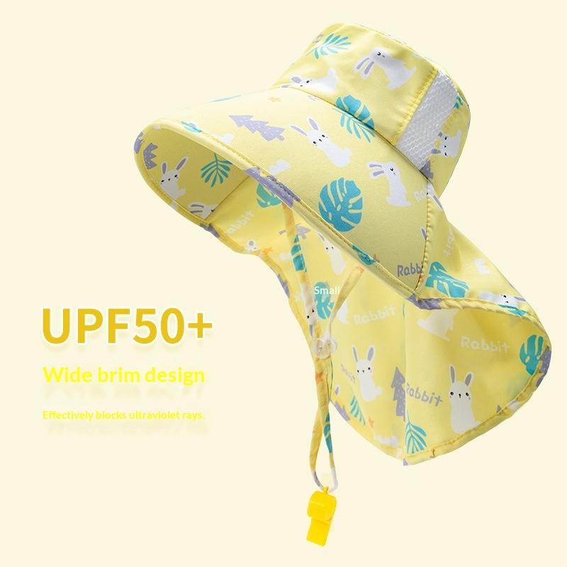 Summer Kids Sun Hat With Neck Flap Strap Wide Brim Beach Hats Kids Bucket Hat UV Protection Panama Cap For Boys Girls Outdoor