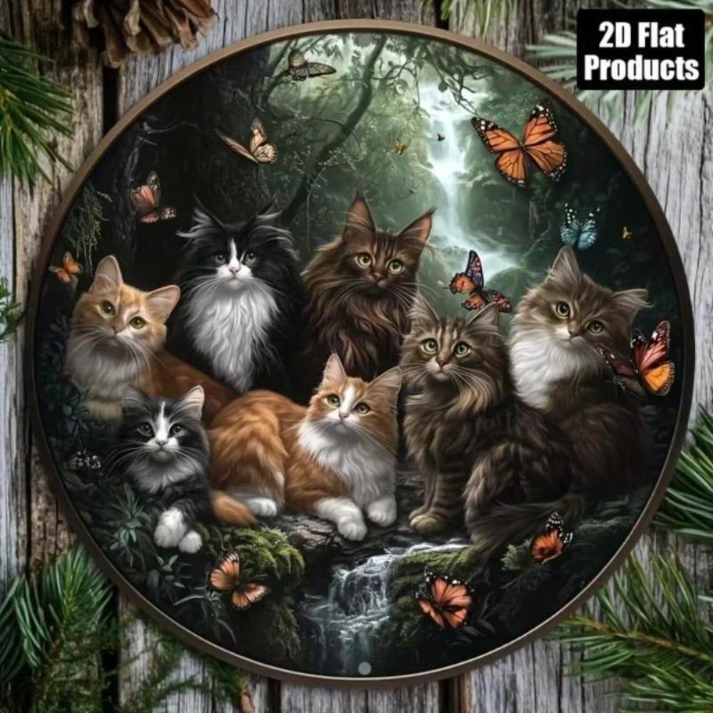 Vintage Cat Metal Wall Art 8x8 Inch Round Aluminum Sign For Home Decor Halloween Christmas