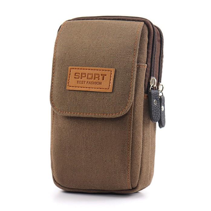 

Men s Leather & Canvas Multi-Function Waist Bag for Construction Sites