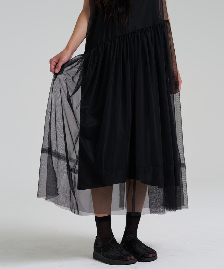 Reve Hearted Layered See-Through Dress - Black