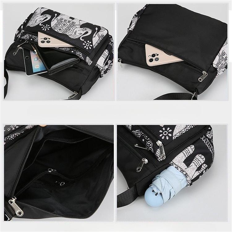 Women Elephant Print Crossbody Bag Multi Pocket Shoulder Bag Large Capacity Lightweight Travel Messenger Purse Zipper Handbag