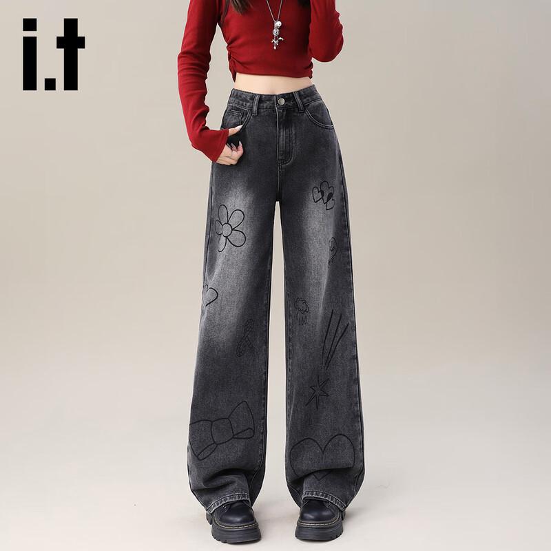 

izzue it Граффити Джинсы прямого кроя с широкими штанинами и высокой посадкой L