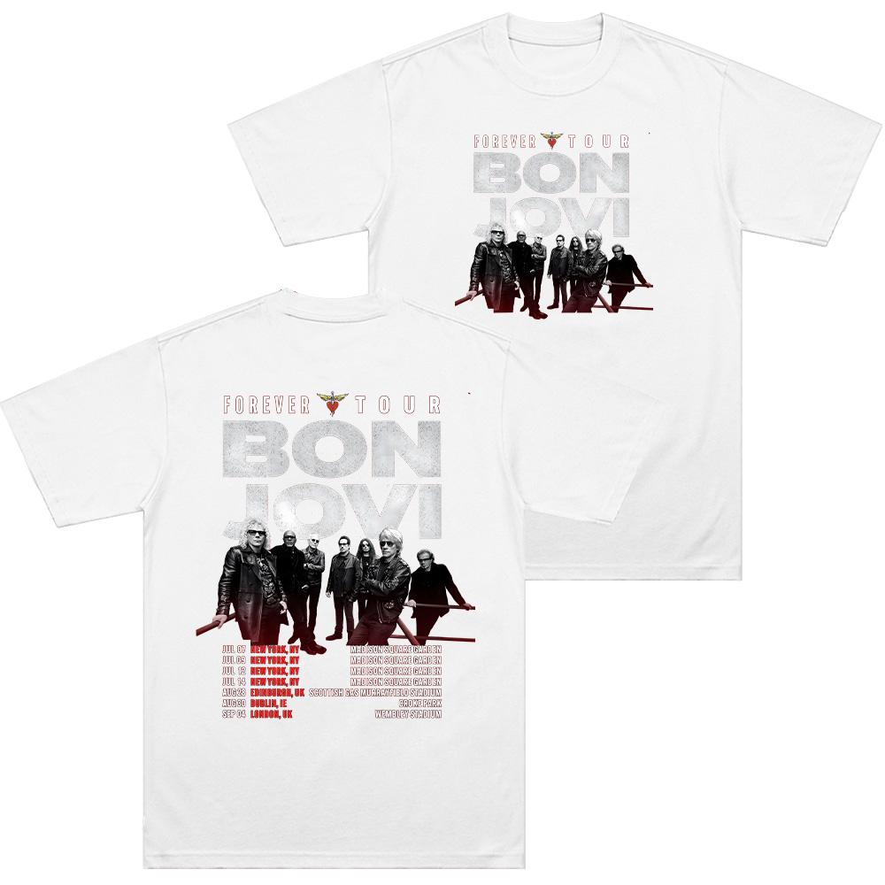 Bon Jovi Forever Tour Tričká Okrúhle Tričko Ženy Muži Bavlna Krátky Rukáv Tričko Nápad na Darček Topy Móda Voľný Streetwear