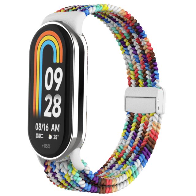 Flettet stropp for Xiaomi Mi Band 8 Elastisk Nylon Solo Loop Justerbart klokkebånd Magnetisk spenne armbånd for Miband 8 NFC