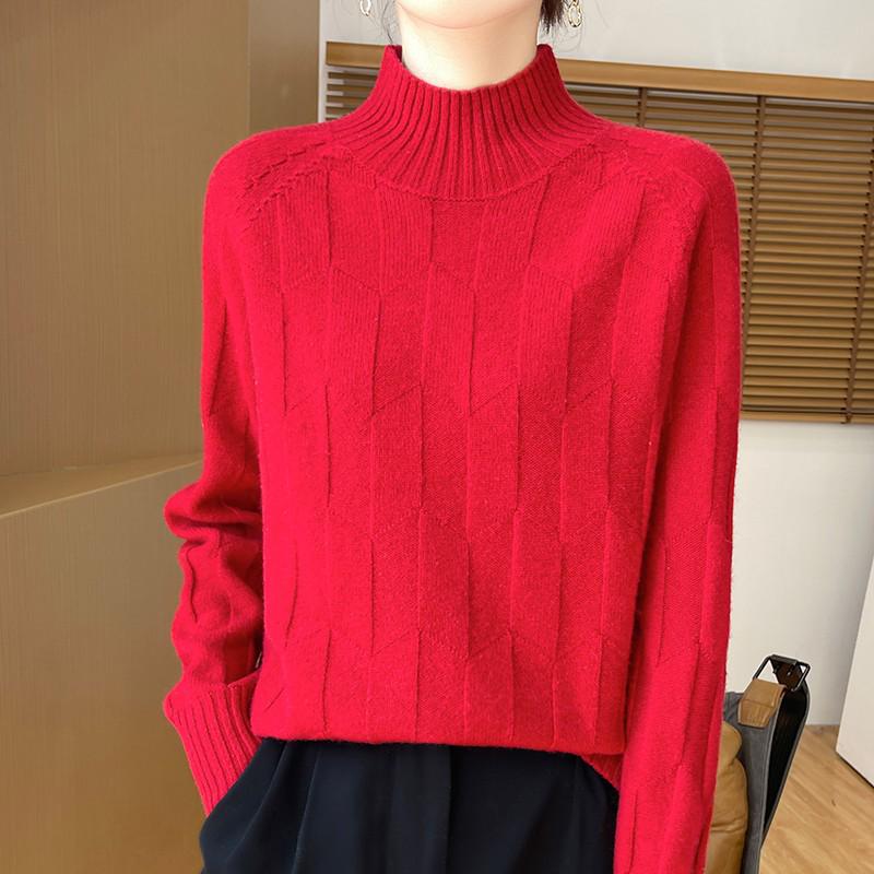 Thick Knit Half-High Collar Wool Sweater - Loose Fit Pullover