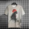 Japanese Style T-Shirt For Men Godzilla And The Cat Graphic T Shirts Printed Short Sleeve T Shirts Oversized Men's Clothing Tops