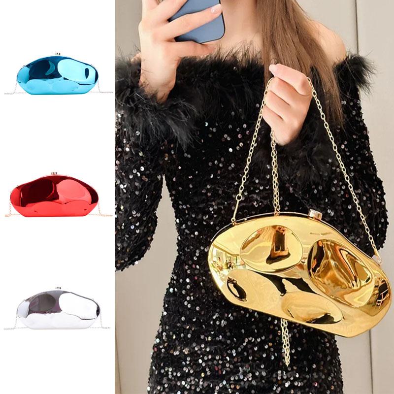 Acrylic Shell Shape Clutch Bag Gold Silver Blue Women Evening Party Cute Metal Shiny Purse Handbag Clutch Bag