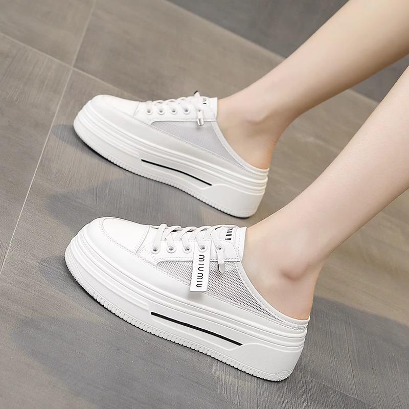 2025 summer new bag head half slippers women's outer wear shoes casual one-pedal lazy thick-soled white shoes sandals