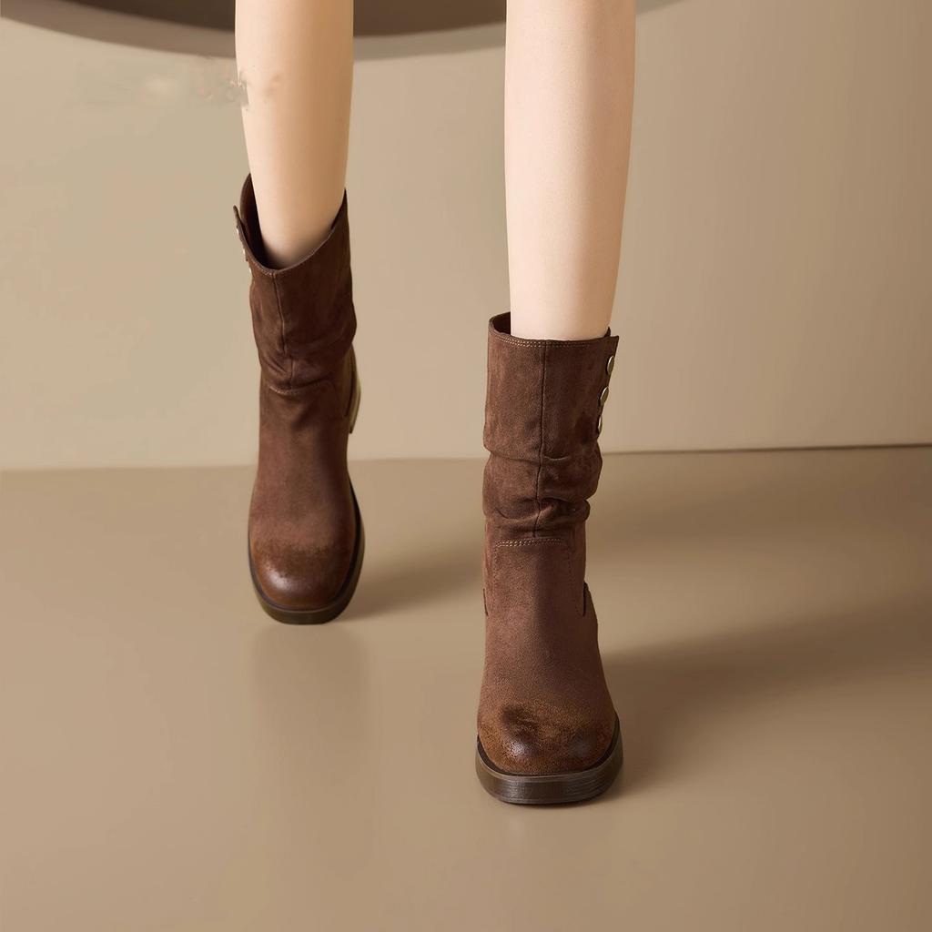 New autumn and winter trend versatile western cowboy short boots women's retro velvet warm fashion stacking boots