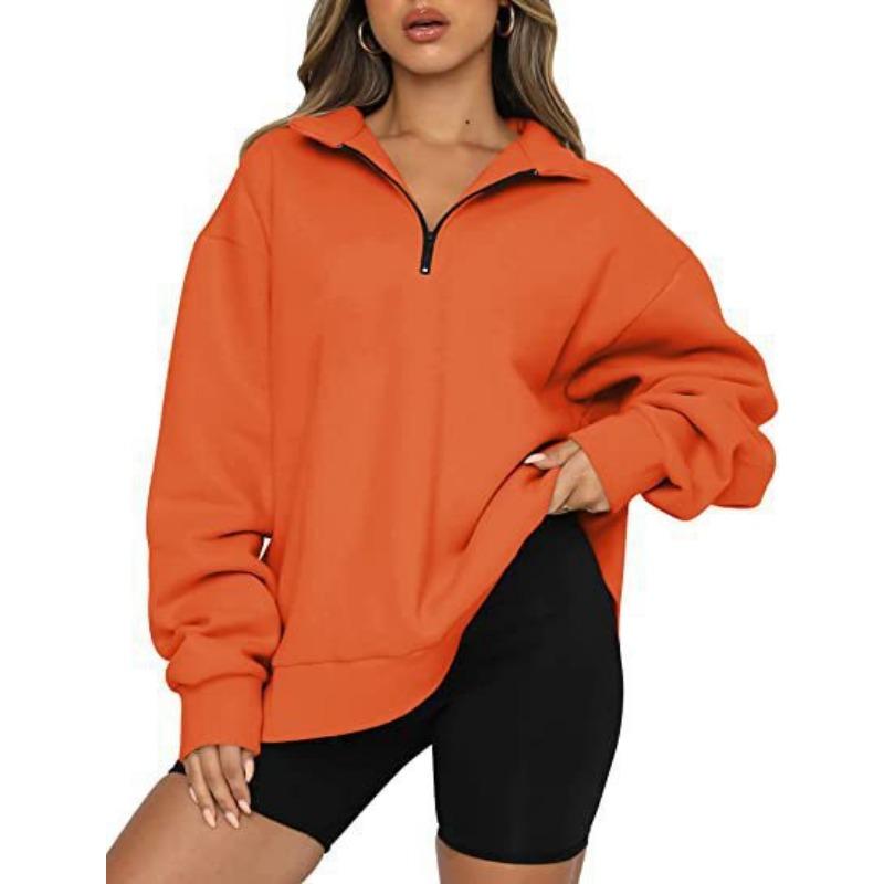 New Winter Women's Sweatshirt Plus Velvet Top Loose Solid Color Pocketless Sweatshirt
