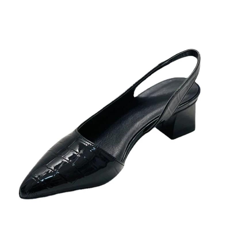 Women Pointed Toes Pumps Mid Chunky Heels Slingback Sandals Summer Vintage Lady Female Slippers Shoes Fashion