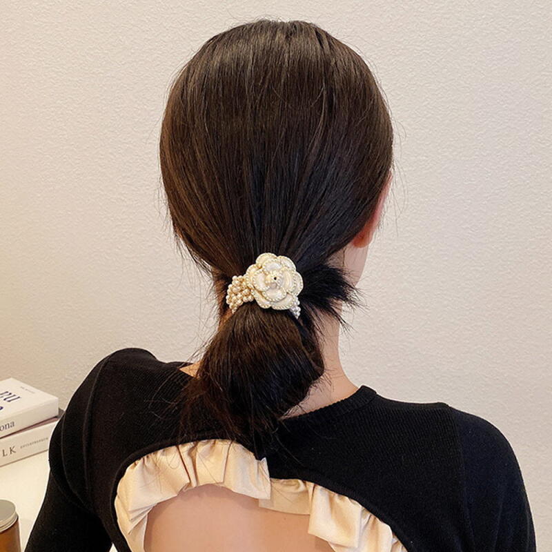 Luxury Pearl Cubic Flower Hair Scrunchie 2P SET