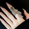 Pleated Design Ginkgo Leaf Ring Three-dimensional Texture Fan-Shaped Ring Metal Joint Ring  Women