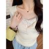 Fake Two-piece Lace Short-sleeved T-shirt Spring and Summer New Pure Lust Spice Girl Slim and Thin Shoulder Bottoming Top