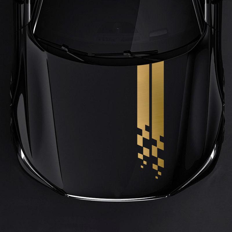 2PCS Universal Hood Sports Long Striped Plaid Car Stickers Auto Cover Scratches Vinyl Waterproof Decals Tuning Car Accessories
