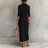 Women's Long-sleeved Elegant Casual Tie-waist Button-down Shirt Dress