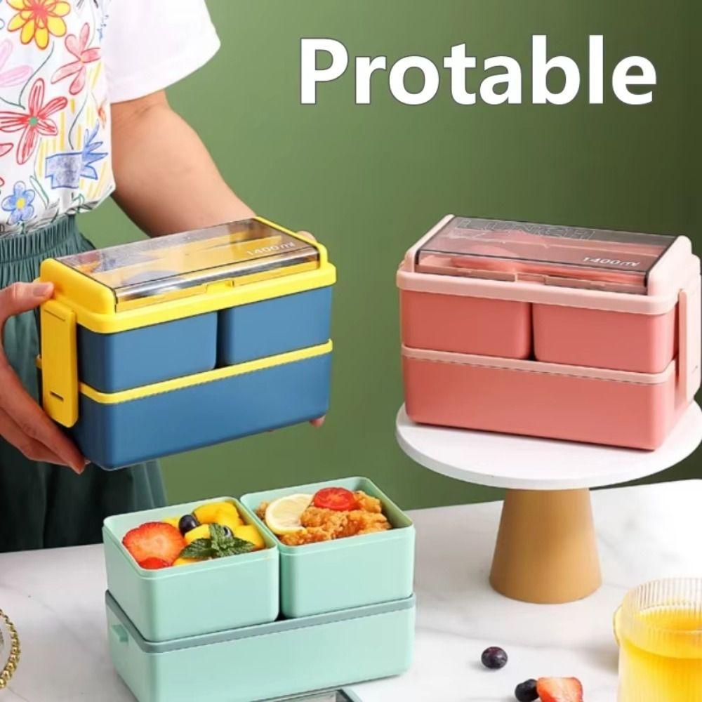 Leakproof Design Travel Food Container 700/1400ml Capacity Dinnerware Set Food Lunchbox  Office Use