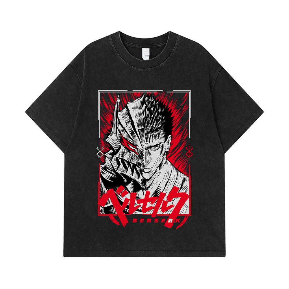 275 GSM Washed T-shirts 100% Cotton Berserk V8 Print Unisex Heavy Cotton T Shirt