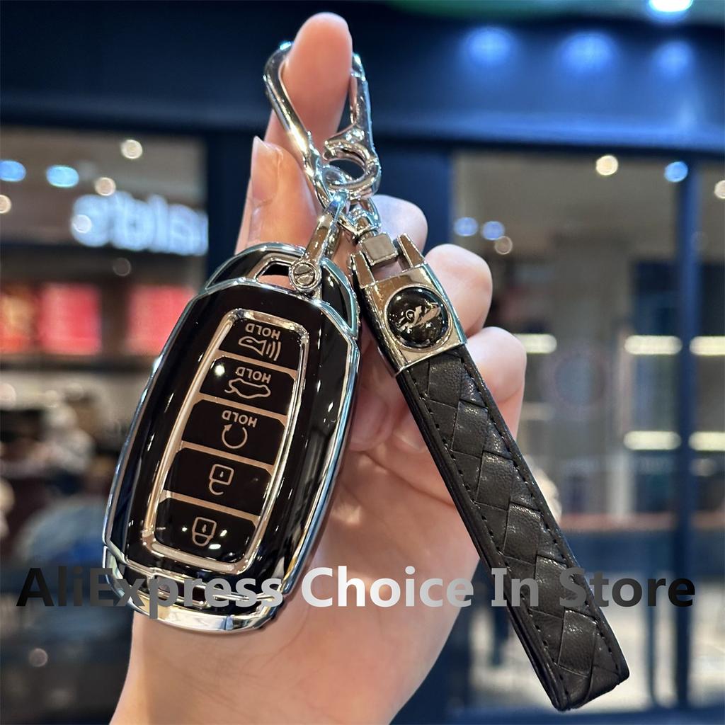 Premium Soft TPU Key Fob Cover with Keychain for Hyundai Palisade 2023 Elantra GT Santa Fe 5 Buttons Car Accessories