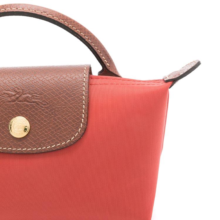 Longchamp Le Pliage Short Handle Snap Zipper Closure Nylon Tote Bag Women Tote Bag Tomato-Red 34175089P94