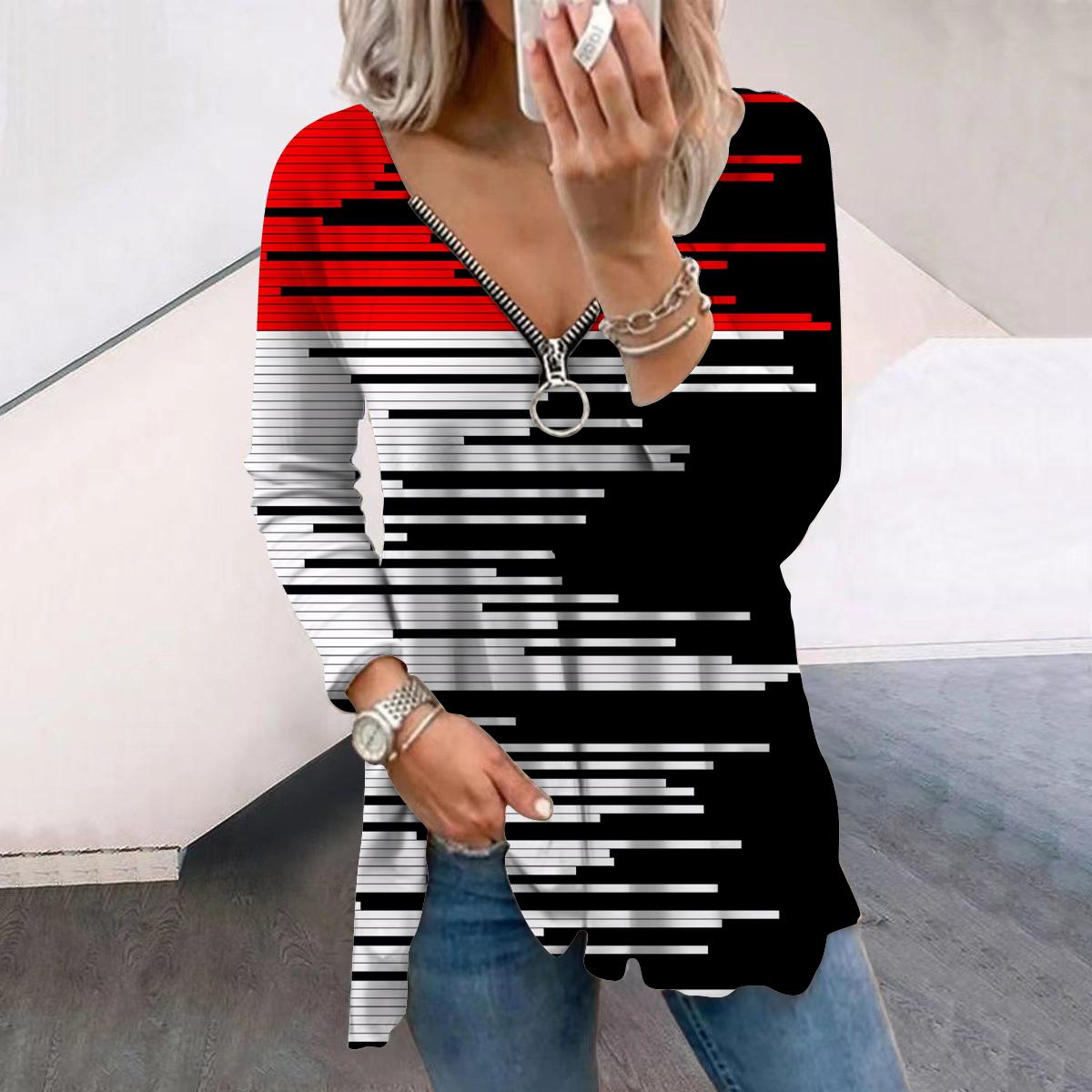 Женские осенние черно-белые футболки с длинным рукавом с принтом — фото 3