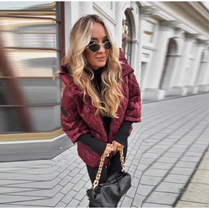 Tendenza Moda Autunno Inverno Nuova Griglia a Pressione a Forma di Diamante Giacca Calda Imbottita in Cotone Larga con Cappuccio
