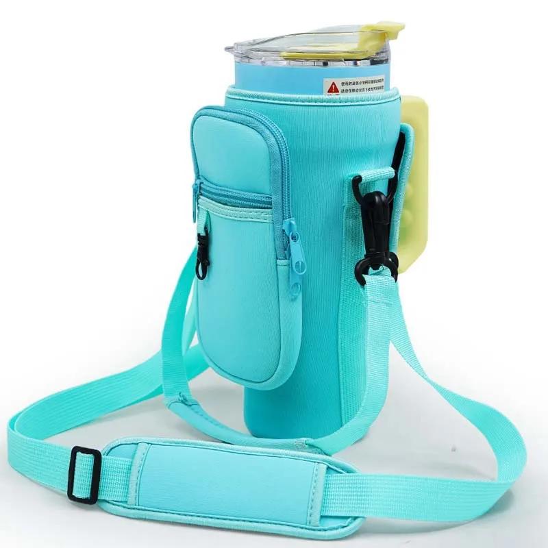 40oz Neoprene Water Bottle Carrier Bag for Stanley Quencher Cup Sleeve with Adjustable Shoulder Strap Water Bottle Holder Pouch