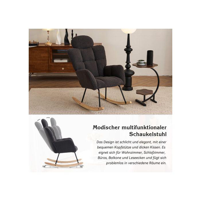 Fauteuil À Bascule, Tissu Peluche Doux, Tufté, Assise Rembourrée Pour Salon Et Chambre À Coucher, Gris Foncé