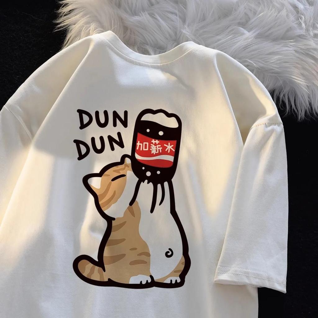 Zabawny letni trend retro Cartoon Kitten T-shirt z nadrukiem Mężczyźni i kobiety Miłośnicy luźnego designu Casual Krótki rękaw