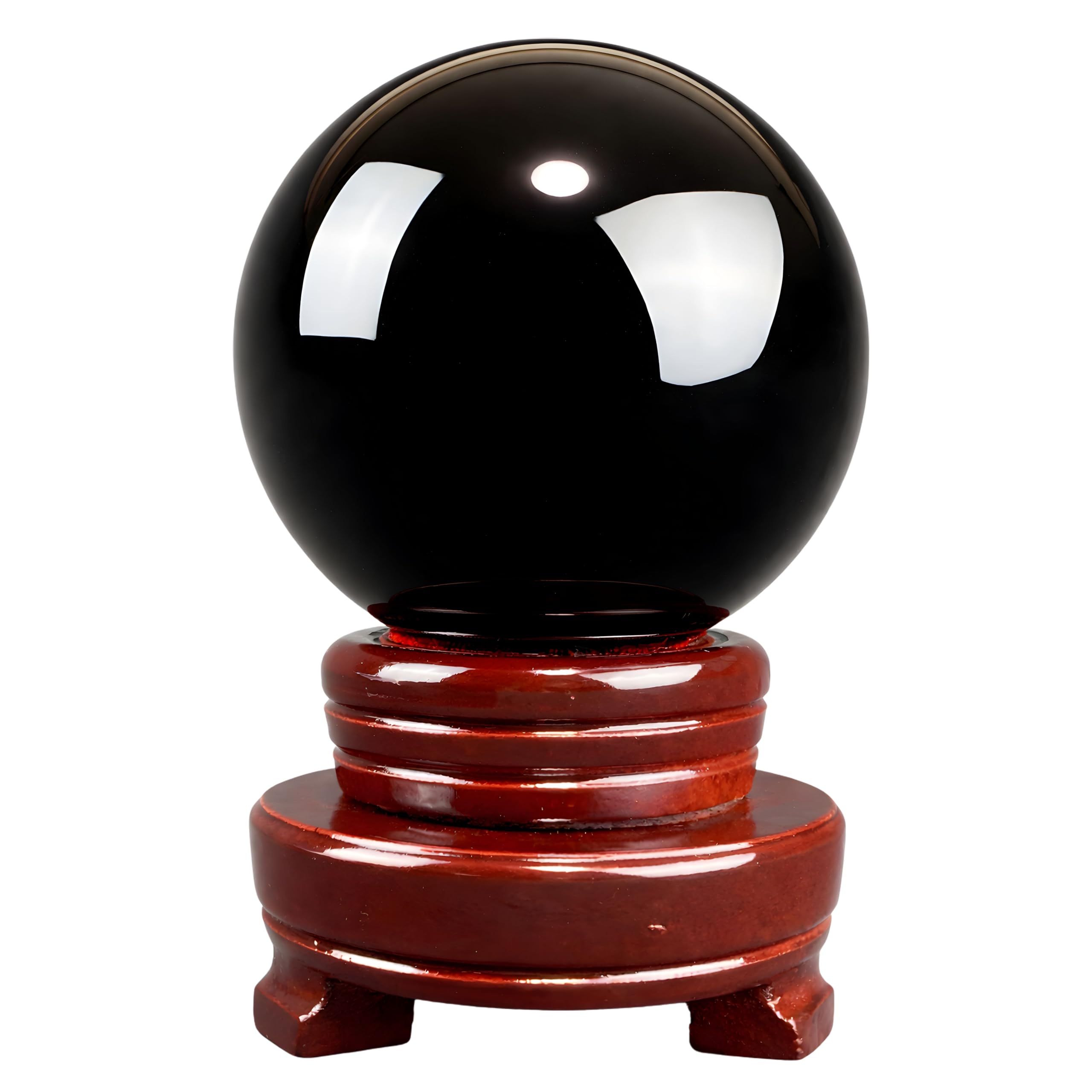 East Leaf Obsidian Sphere Ornament, Natural Stone, Power Stone, Black Quartz (10cm diameter, with base)