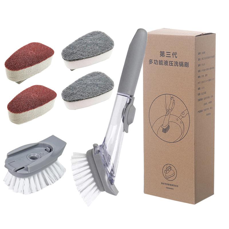 Kitchen Cleaning Brush 2 In 1 Long Handle Cleaing Brush with Removable Brush Sponge Dispenser Dishwashing Brush Kitchen Tools