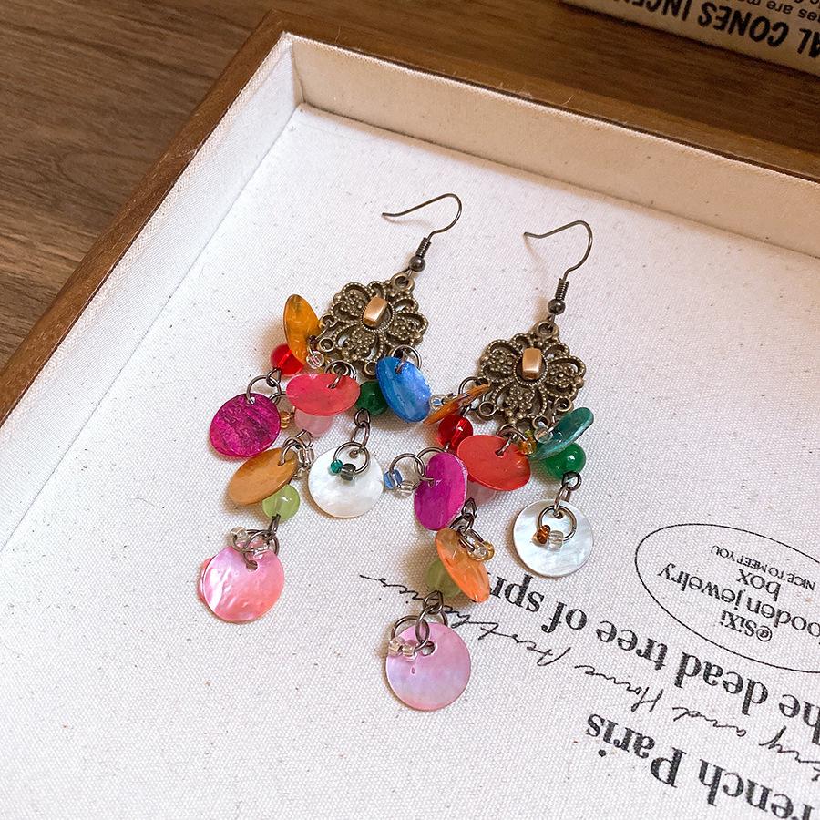 European and American Silver Needle Shell Round Resin Flower Stud Earrings Summer Small Fresh Earrings Niche Color Agent Dry Earrings