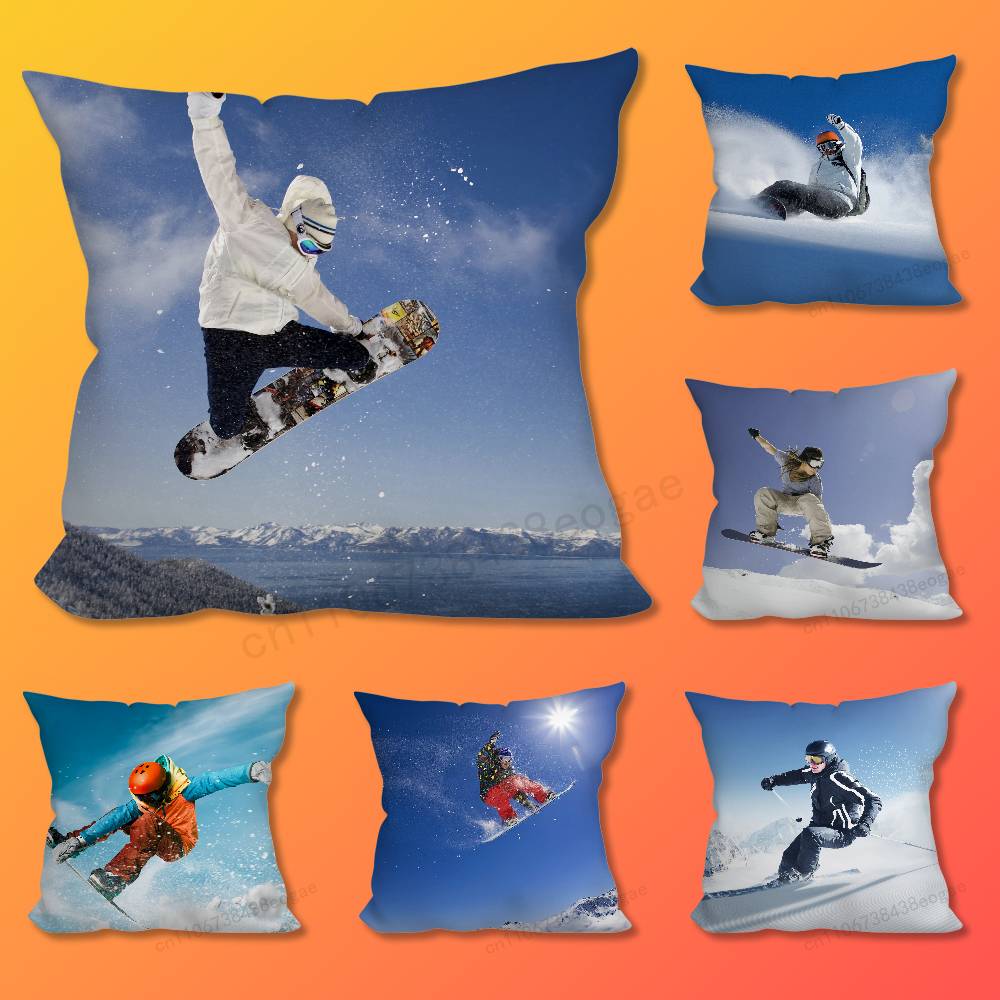 Snowboarding Sport Throw Pillow Case For 45*45cm,55*55cm,30*30cm,Car Pillowcase Home Bedchamber Decor Gift