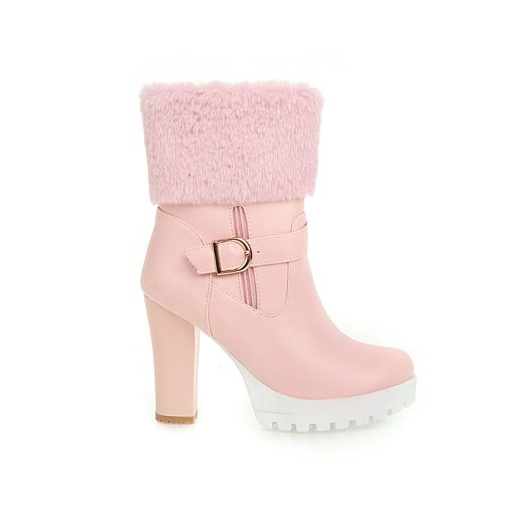 Dámské kotníkové boty na vysokém podpatku podzim a zima nové voděodolné stolkové silný podpatek velká velikost nadýchané kotníkové boty