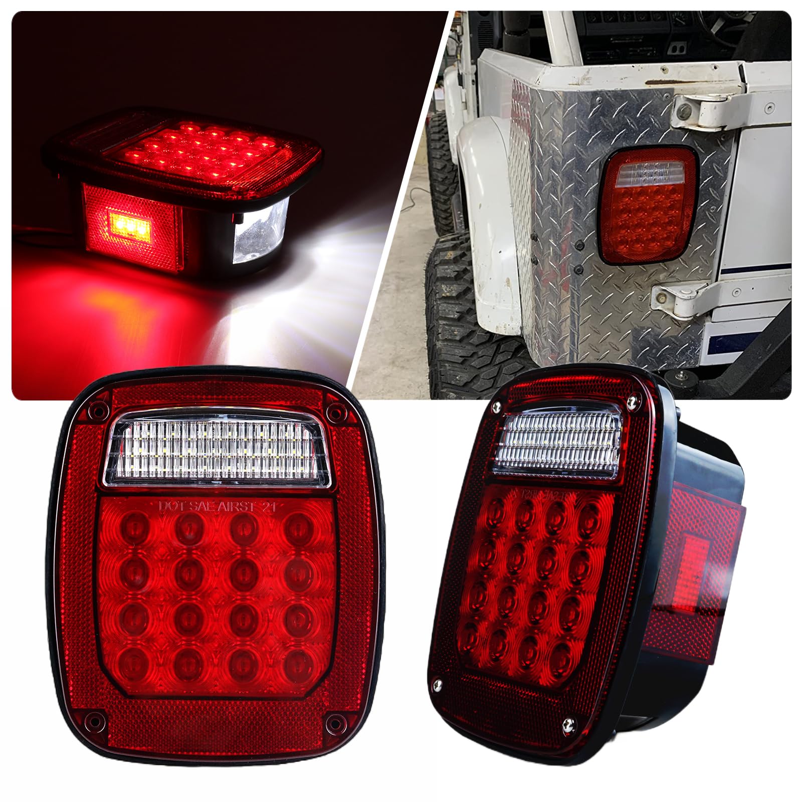 

2pcs Tail Light Assembly Replacement 1979-2006 Wrangler TJ YJ CJ5 CJ7 Red Square Rear красный