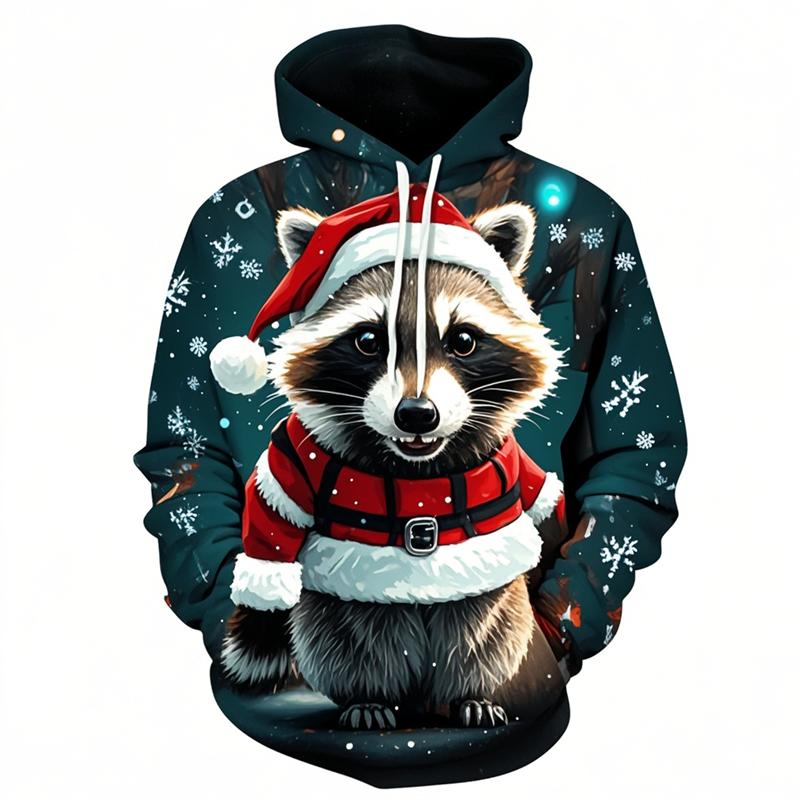 Cute Raccoon Graphic Sweatshirts Harajuku Fashion Christmas Hoodies For Men Female Clothes Tracksuit Boys Pullovers Kids Tops