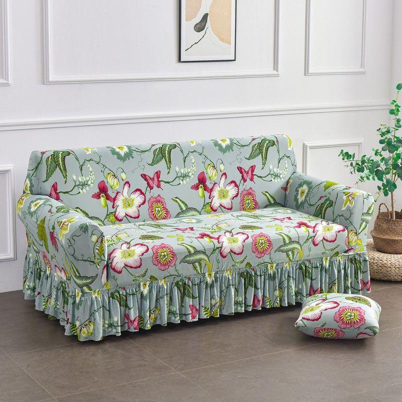 Classic Elastic Printed Sofa Slipcover with Skirt - Universal Furniture Protector for Armchair, Loveseat, 3-Seater, 4-Seater, and Sectional Sofas